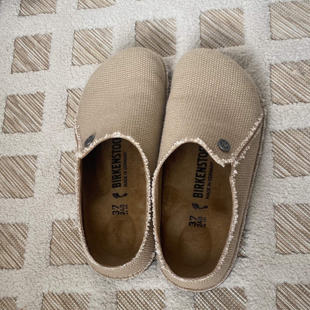 Birkenstock Beige Canvas Slip-Ons